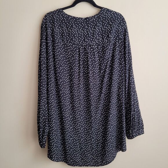 Ellos Womens Blouse Plus Size 24 Black White Polka Dots Long Sleeves Classic - Picture 8 of 10